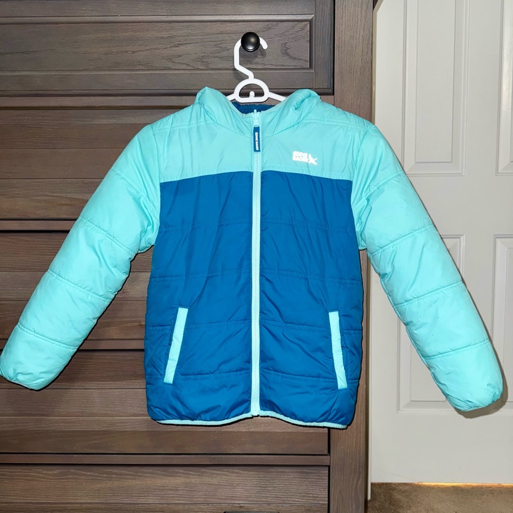 Eddie Bauer Kids Down & Fleece jacket Size L 10-12 years blue / turquoise EUC